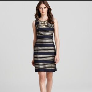 Lilly Pulitzer Navy and Gold Metallic-Striped Dress